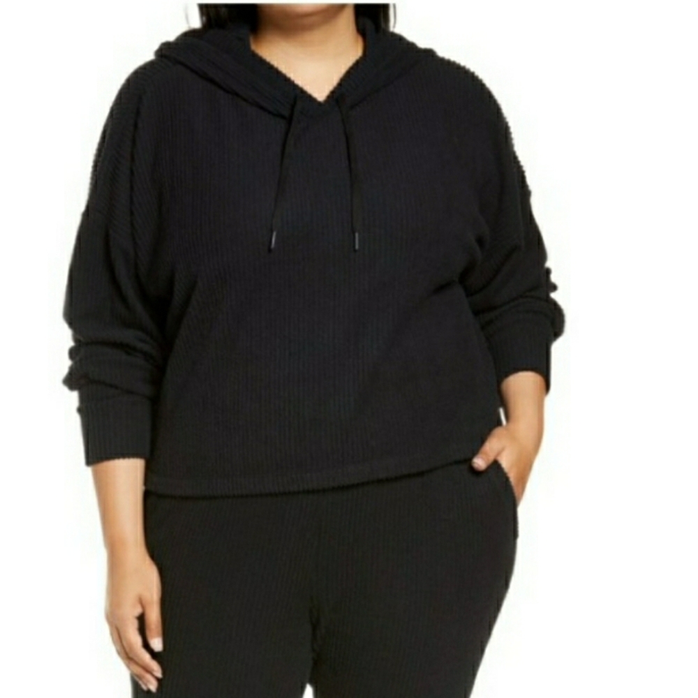 NWT Nordstrom Zella Sloane Cozy Rib Hoodie size 2X black